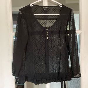 Lucky Brand boho sheer black summer top small